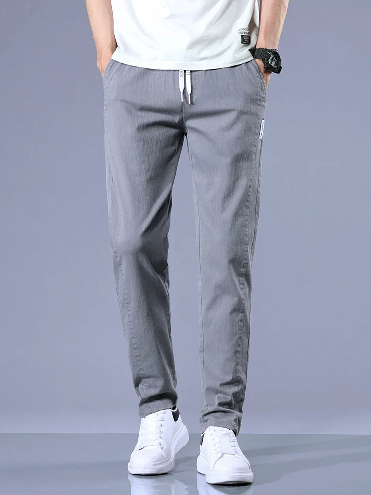 Size 28-38 Thin Casual Pants Mens Slim Simple Cotton Stretch Spring Summer Trousers Elastic Waist Drawstring Jogging Sweatpants