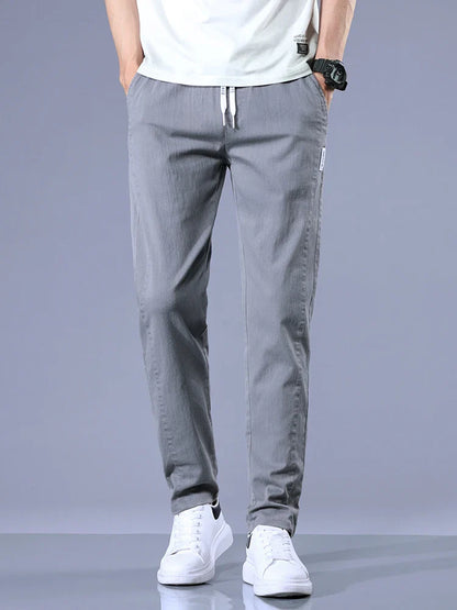 Size 28-38 Thin Casual Pants Mens Slim Simple Cotton Stretch Spring Summer Trousers Elastic Waist Drawstring Jogging Sweatpants