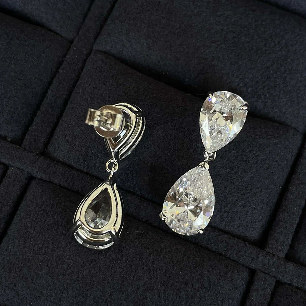 Waterdrop Moissanite Drop Earrings for Women Double Pear Cut Diamond Ear Stud 925 Sterling Silver Fine Jewelry with Certificate