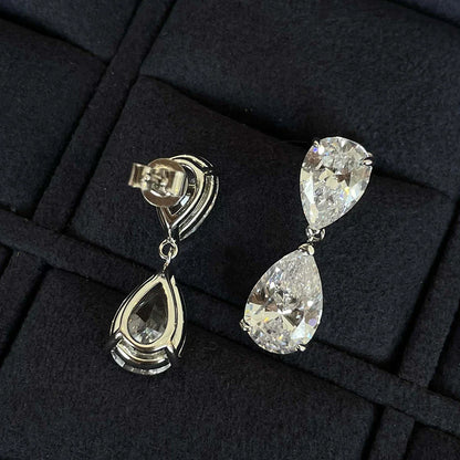 Waterdrop Moissanite Drop Earrings for Women Double Pear Cut Diamond Ear Stud 925 Sterling Silver Fine Jewelry with Certificate