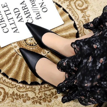 2024 Spring Women 4cm High Heels Concise Office Pumps Lady Soft Leather Thin High Heels Female Fashion Pointed Toe Wedding Shoes
