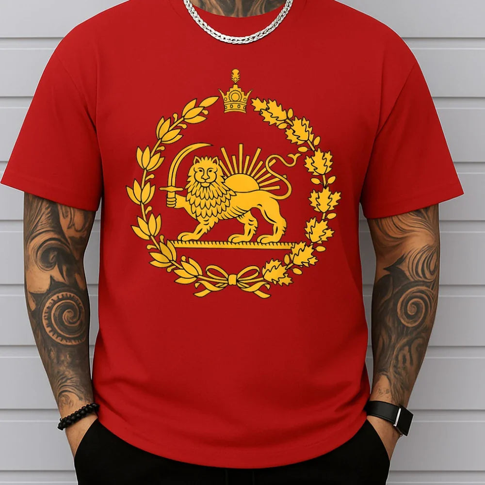 Lion and Sun Iran Persian Flag Iran Tshirt Khorshid Graphic T-Shirt Daily Life Casual Men Women Unisex Cotton Streetwear
