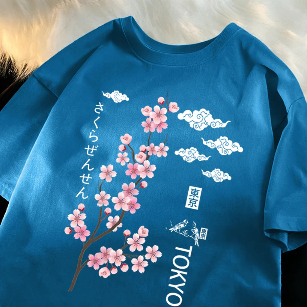 You Can Enjoy Cherry Blossoms From Tokyo T Shirt Men Summer Casual Top Soft Unisex Clothes Loose Cotton Male Colour Short Sleeve