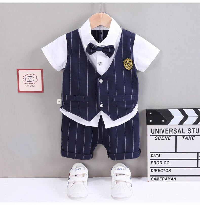 Baby Boys Short Sleeve Shirt + Shorts Suits Summer Birthday Party Clothes Sets 1 2 3 4 Years Kids Cotton Clothing Outfits