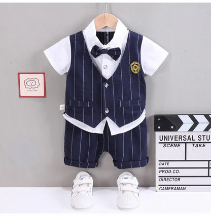 Baby Boys Short Sleeve Shirt + Shorts Suits Summer Birthday Party Clothes Sets 1 2 3 4 Years Kids Cotton Clothing Outfits