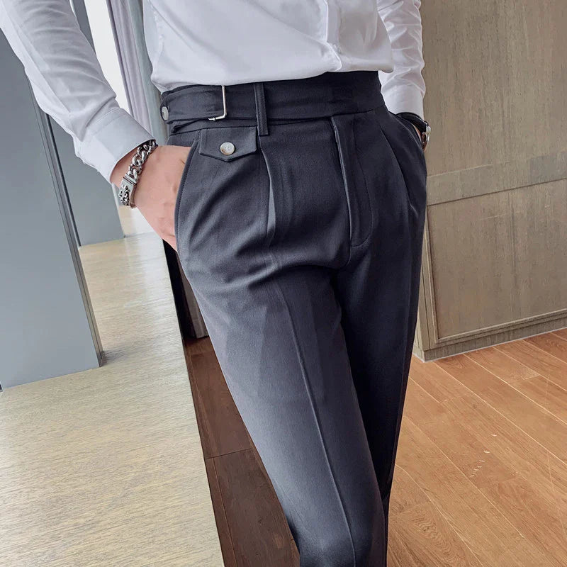 Men British Style Suits Pants New Male Solid High Waist Trousers High Quality Men Formal Slim Fit Business Casual Suit Pants