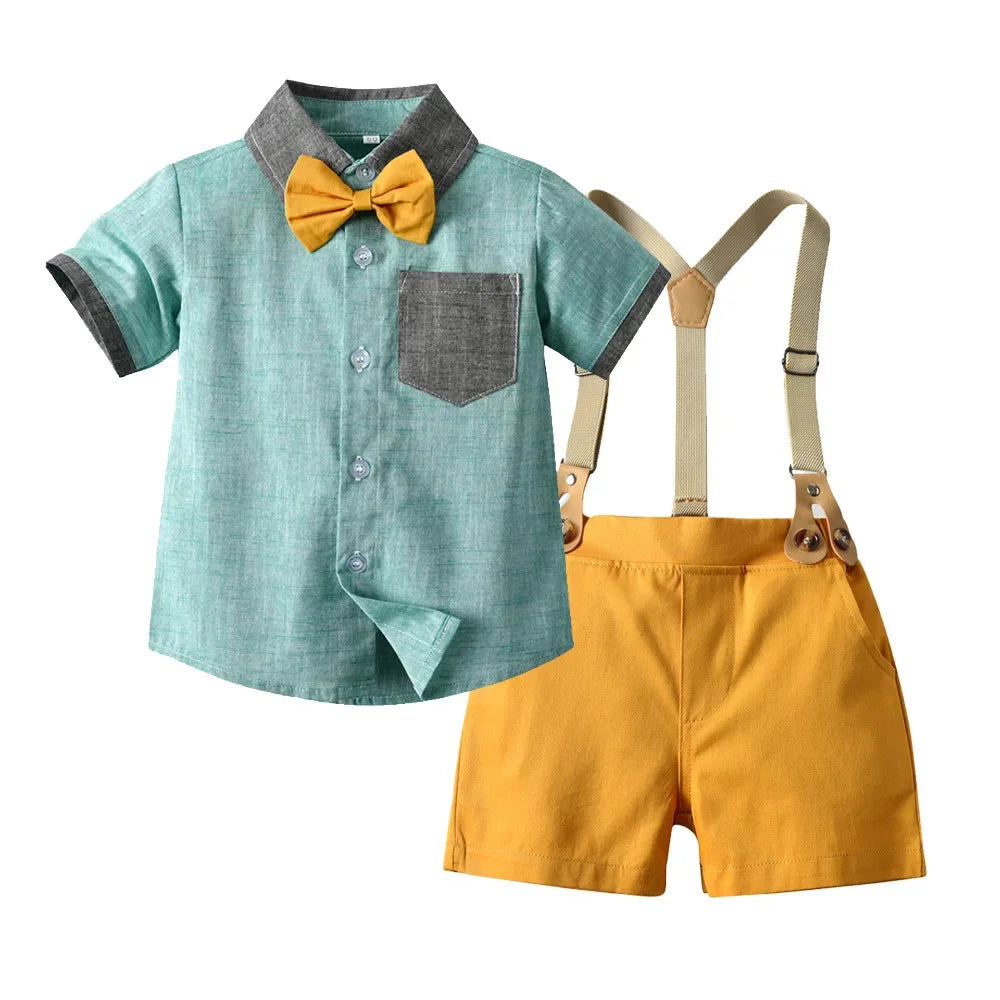 Kids Boys Formal Birthday Outfit Suit Toddler Gentleman Wedding White Shirt 1-7 Years Baby Pants Boys Ceremony Outfits