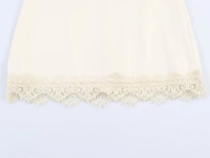 Summer Women Elegant Satin Silk Lace Fringe Mini Skirt High Waist Slim Anti-light Safety Bottoming Half Slip Underskirt 3 Colors