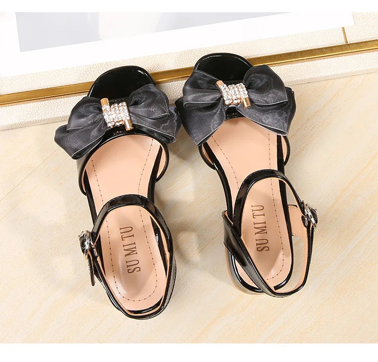Girls Princess Sandals Summer Kids Low Heels Fashion Party Dress Beach Shoes Outdoor Causal Sandals Children Soft Sole with Bow