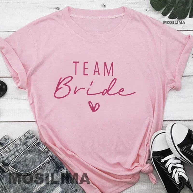 Women Cotton T Shirt Team Bride Bachelorette Party Shower Hen Party Bridesmaid Print T-Shirt 2024 Girls Wedding Female Tops