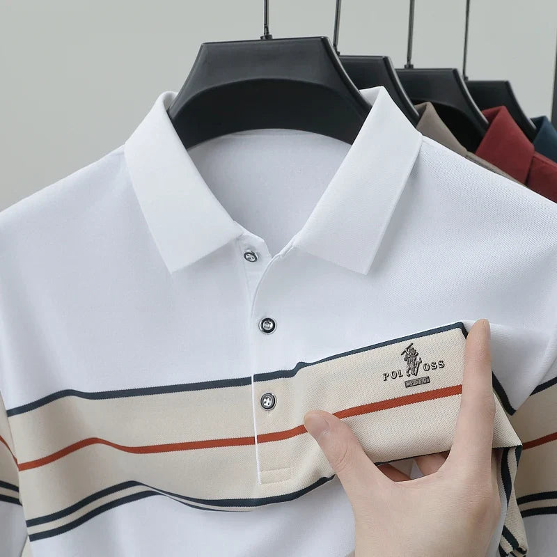 Luxury men's short sleeved polo shirt summer fashion hot selling striped top badge original design golf casual business T-shirt