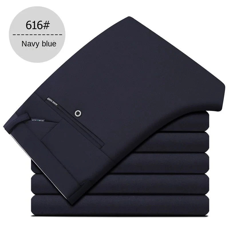 Fashion Men's Dress Pants Black Straight Business Casual Trousers Stretch Non-Ironing Slim Fit Formal Wear Suit Pants for Man