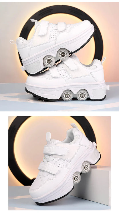 Children Wheels Shoes Roller Sneakers With 4 Wheels Skates Adult Runaway Parkour Deformation Shoes For Women Men Youth Kids Gift