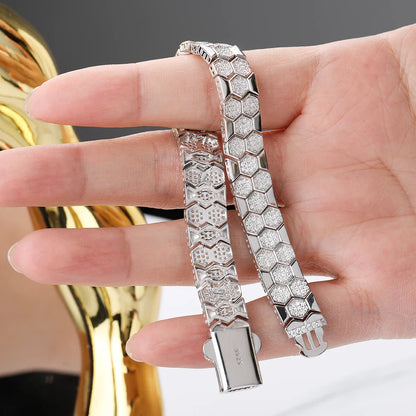 Original Honeycomb Moissanite Diamond Bracelets for Women Men 925 Sterling Silver Tennis Bracelet Wide Edge Bangles Wrist Chain