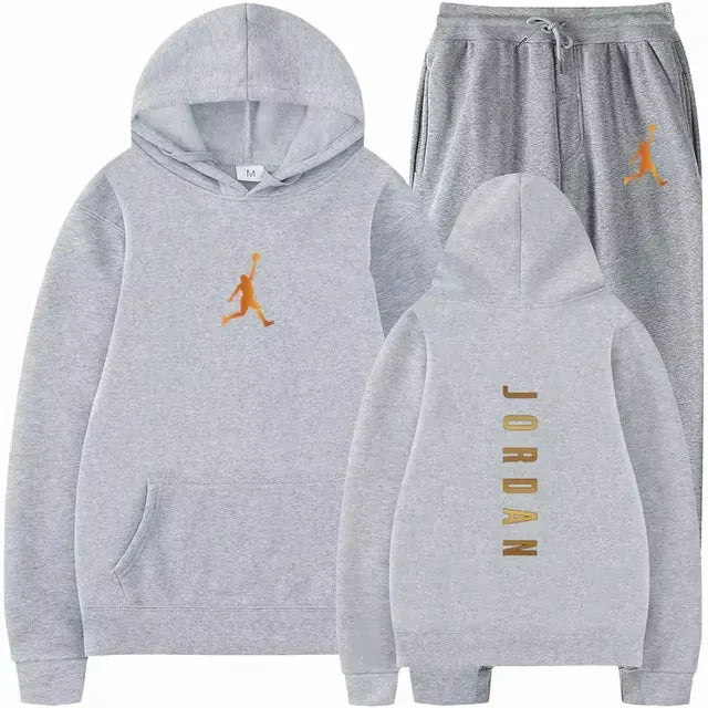 Men's pullovers for autumn and winter, solid-color hoodie + stretch waist jogging pants two-piece set, fashionable outdoor casua