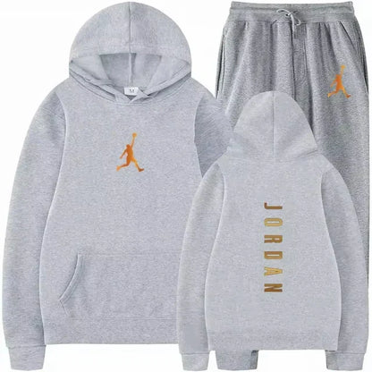 Men's pullovers for autumn and winter, solid-color hoodie + stretch waist jogging pants two-piece set, fashionable outdoor casua