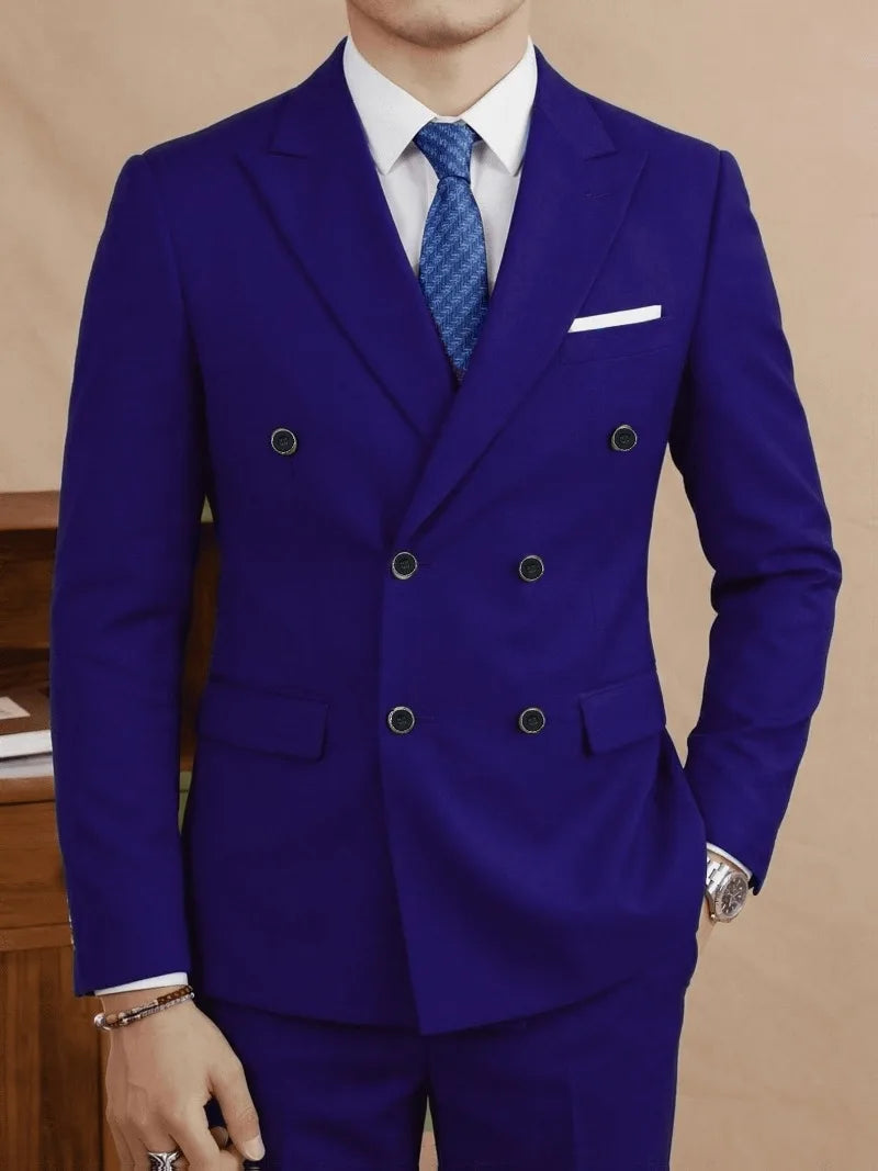 Double Breasted Mens Suit Four Seasons Wedding Business Formal Slim Fit Tuxedo Jacket Trouser Set