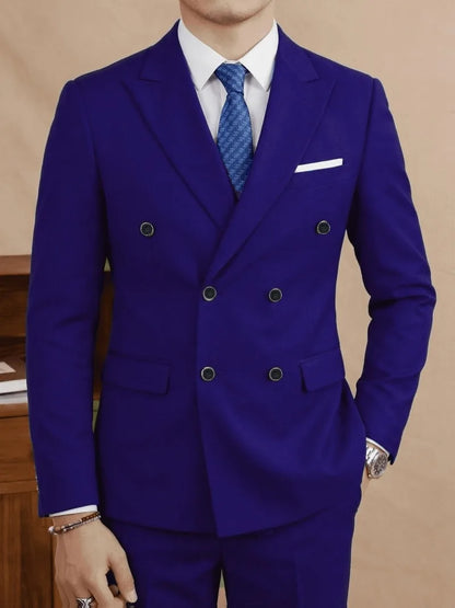 Double Breasted Mens Suit Four Seasons Wedding Business Formal Slim Fit Tuxedo Jacket Trouser Set