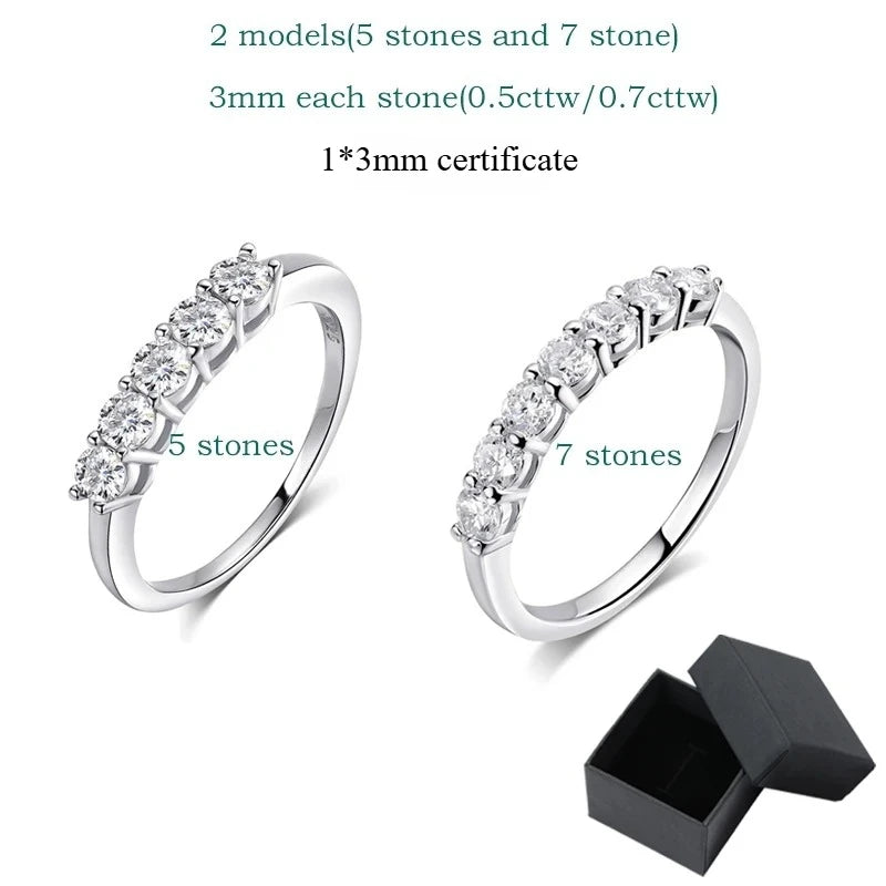 0.7CT 3mm Gemstone Moissanite Rings for Women S925 Silver Matching Wedding Diamonds Band Stackable Ring White Gold Gift