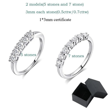 0.7CT 3mm Gemstone Moissanite Rings for Women S925 Silver Matching Wedding Diamonds Band Stackable Ring White Gold Gift