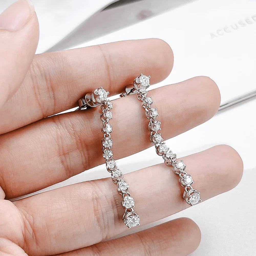 Luxury Designer Real D Color 1.18cttw Full Moissanite Drop Earring for Women 925 Silver Diamond Long Tassel Dangle Earrings