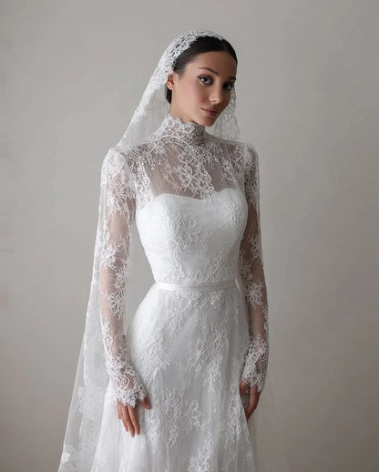 Lace Appliques Wedding Dresses A-Line High Neck Girdling Hazy Feeling Bridal Gown Floor-Length Bride Gowns 2026 Customized