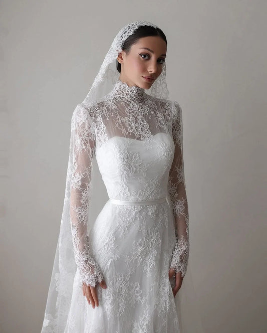 Lace Appliques Wedding Dresses A-Line High Neck Girdling Hazy Feeling Bridal Gown Floor-Length Bride Gowns 2026 Customized