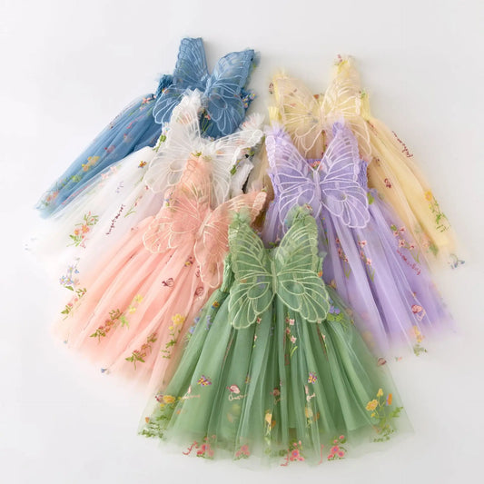Vestido de Princesa para Meninas com Asas 3D - Vestido de Tule Brilhante sem Mangas, Vestido de Festa Rodado de Fada para Aniversário e Feriado