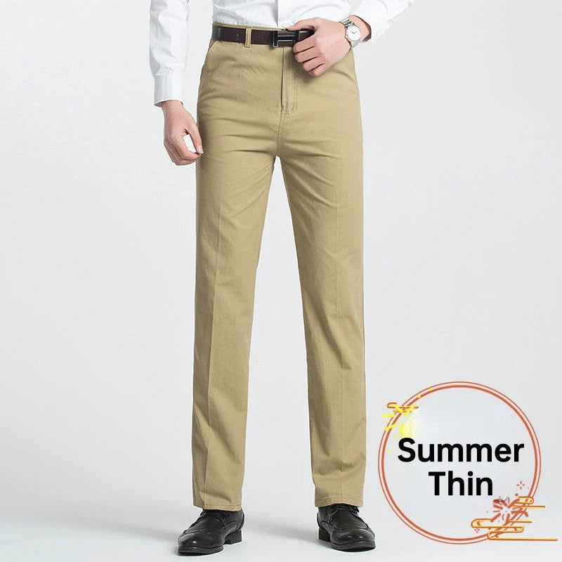 Men's 100% Cotton Summer Thin Pant Autumn Thick Classic Solid Casual Bland High Waist Trousers Business Office Cargo Pants Cheap