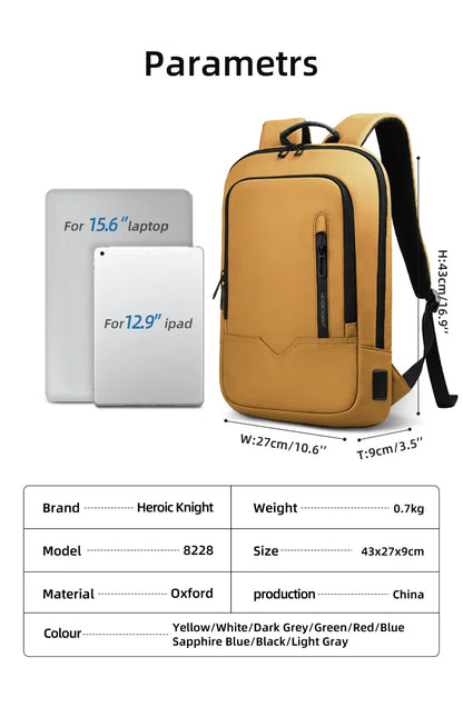 Thin Male Work Backpack Multifunctional Fashion 15.6 In Laptop Backpack Casual Waterproof Business Travel Daypack