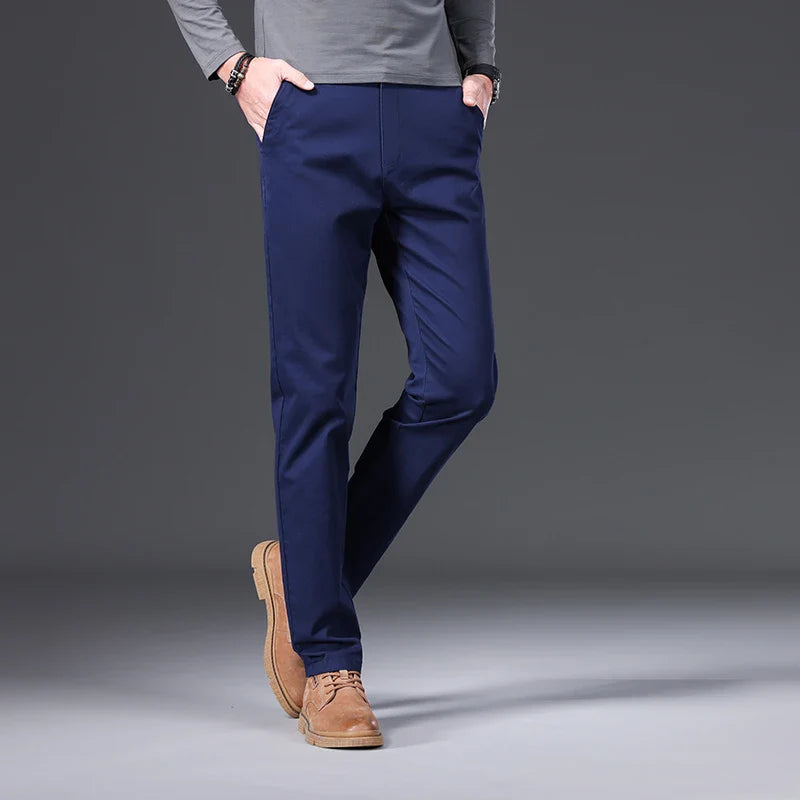 97% Cotton Classic Men's Casual Pants New Soft Cozy Elasticity Straight Business Trousers Fashion Branded Clothing Size 28-38