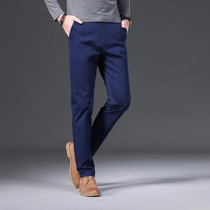97% Cotton Classic Men's Casual Pants New Soft Cozy Elasticity Straight Business Trousers Fashion Branded Clothing Size 28-38