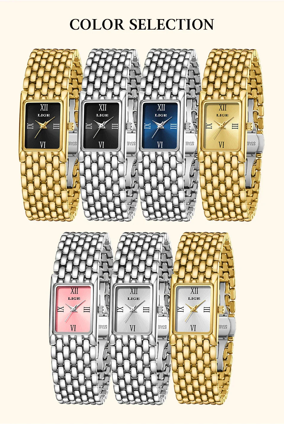 2025 New Gold Women's Watch Luxury Quartz Watch Stainless Steel Bracelet Retro Fashion 30M Waterproof Watch for Women reloj