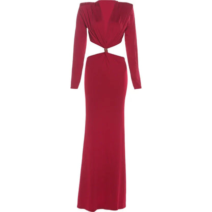 Waistless V-neck Women Maxi Dresses Classic Elegant Lapel Full Sleeve V-neck Sheath Vestidos Female High Street Bodycon