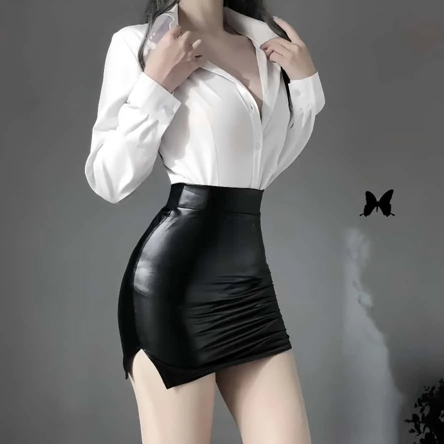 Fashion High Waist Leather Pencil Skirts Sexy Hot Girls Gothic Black Wrap Hips Short Mini Skirt for Women Plus Size Club Wear XL