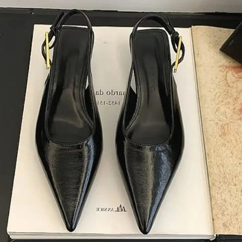 Sexy Pointed Toe Mid Heels Sandals Women Shoes Slingback Summer 2025 Trend Dress Leather Pumps New Elegant Party