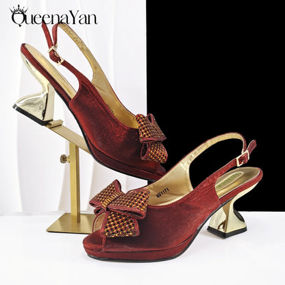 2025 New Rhinestone Design African Shoes & Bag Set in Olive  Open Toe Comfortable Women's High Heels Hot Sale on Instagram