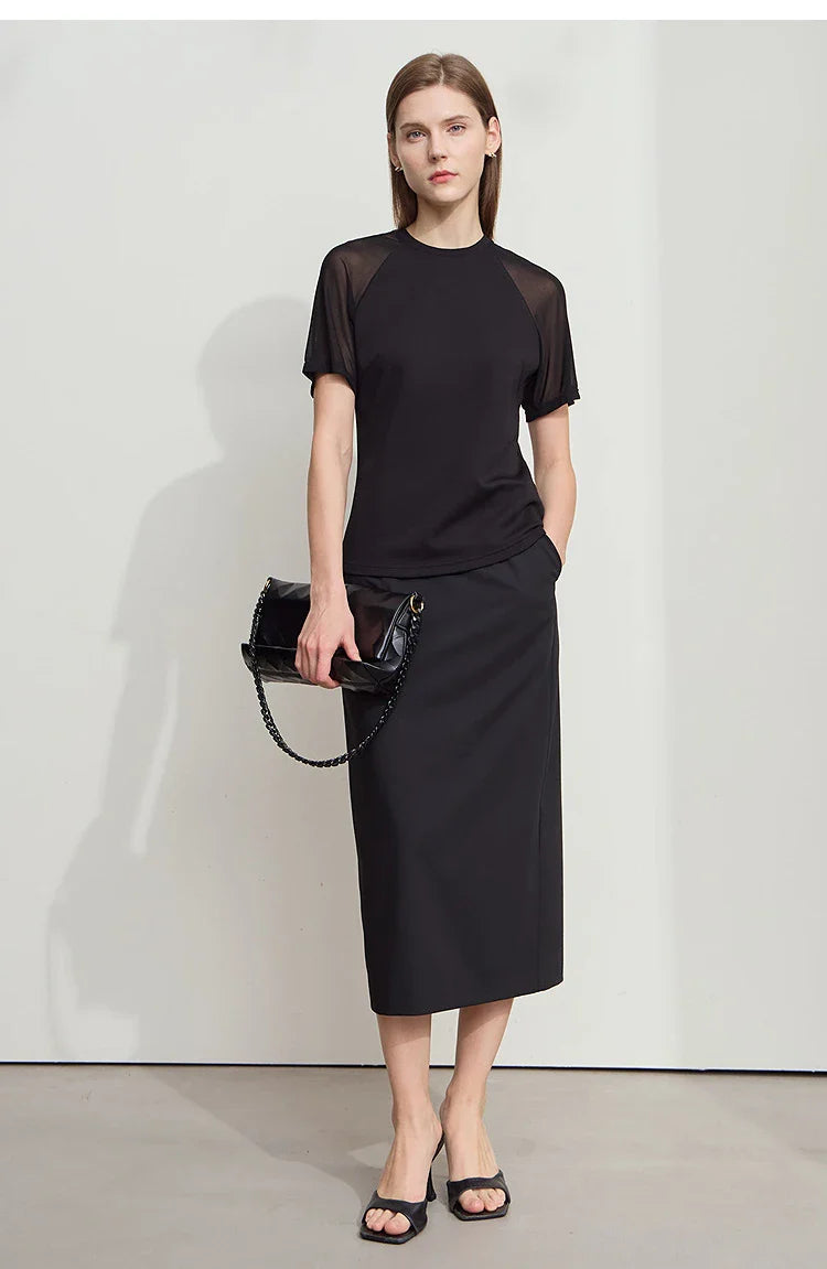 Women's Midi Skirt Minimalist New Summer Style High Intelligence Sense Commuting Elegant Back Slit Straight Skirt 12522034