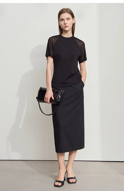 Women's Midi Skirt Minimalist New Summer Style High Intelligence Sense Commuting Elegant Back Slit Straight Skirt 12522034