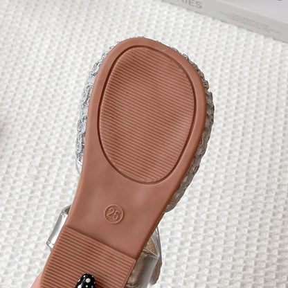 Girl's Sandals Breath-mesh Braided Adorable Summer Kids Sliders Bowtie Beige Sliver Round Toe All-match Childern Shoes 23-33