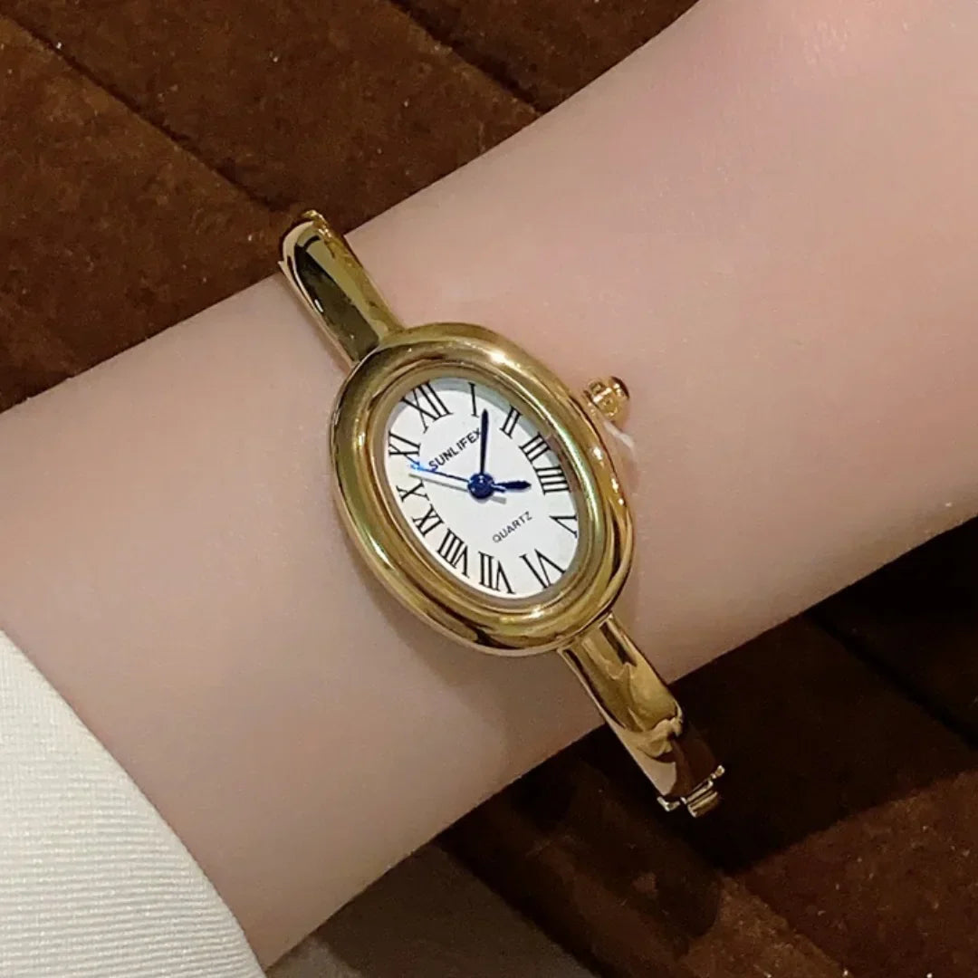Women Rome Dial Quartz Watch Brand Luxury Gold Colors Bangle Oval  Wristwatch Relogio Feminino Gifts Clock Montre Femme