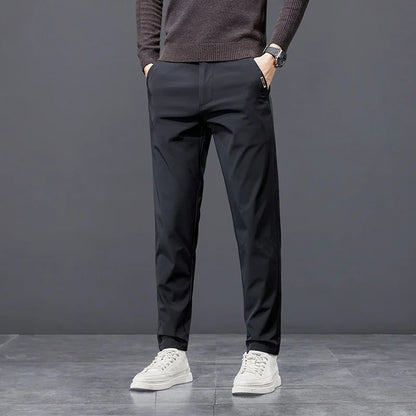 Spring Autumn Men's Golf Casual Pants Solid Color Elastic Waist Design Business Trousers Straight Stretch Korean New Male Pants