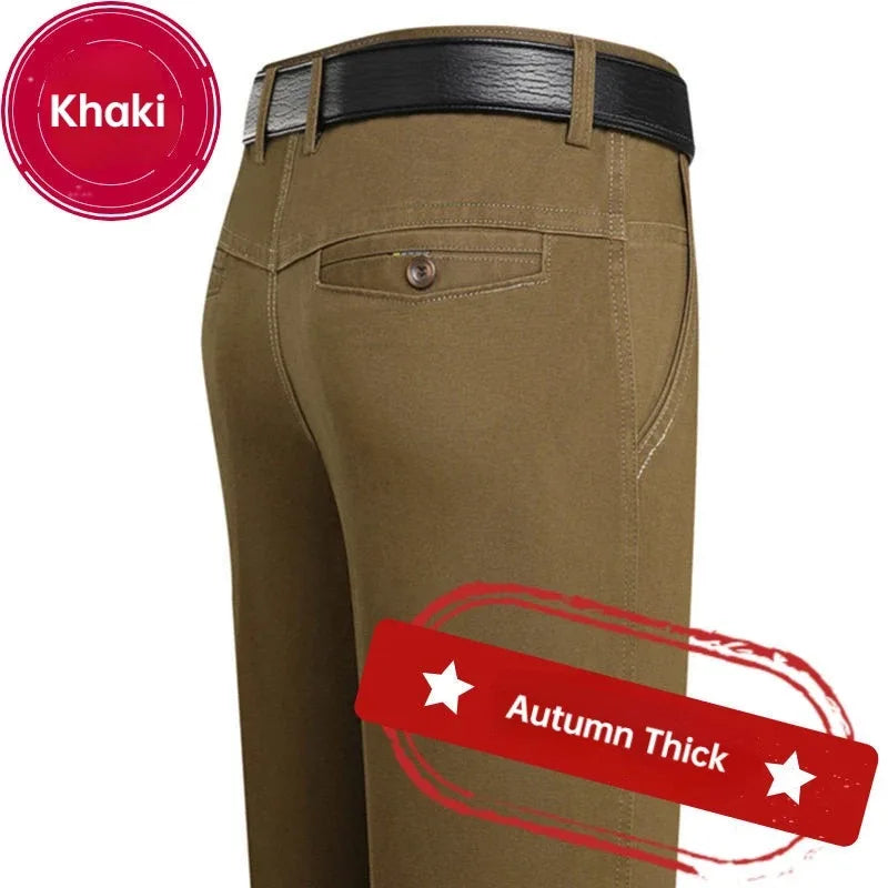 Men's 100% Cotton Autumn Thick Summer Thin Trousers Fashion Cargo Pants Smart Casual Solid Khaki Gray Brand Suit Pant GOZBKF