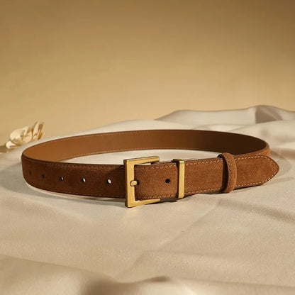 New Luxury Double Genuine Leather Belt for Women Jeans Casual Dress Square Alloy Buckle Ladies Trendy Belts Fashion Waistband