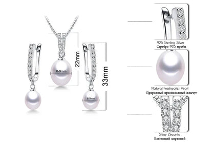 Horseshoe 8-9mm Rice Freshwater Pearl Earrings&Necklaces Jewelry Set for Women 925 Sterling Silver 45cm Pendant Necklace