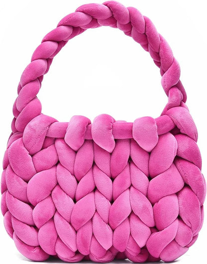 Velvet Bag DIY Hand Woven Bag Crystal Velvet Core Spun Yarn Woven Bag Hand-held Mailman Bag Velvet Handbag New