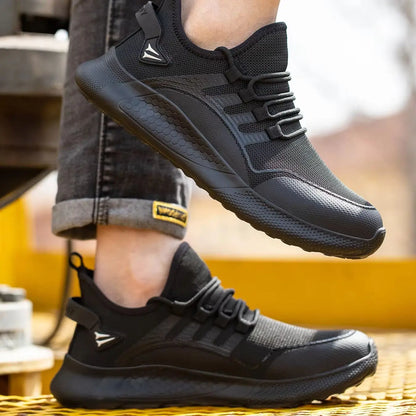 Men's Safety Shoes Anti- Crush Steel Toe Puncture Resistant Kevlar Lightweight Breathable Upper Slip-On Work Shoes