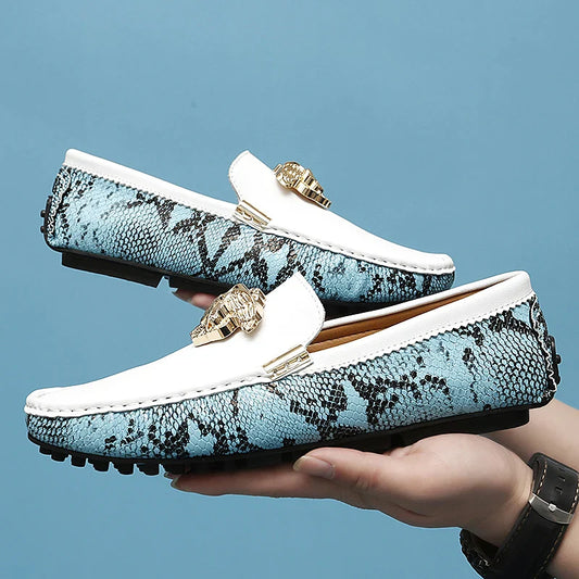 New Handmade Beanie Shoes Men's Genuine Leather Summer 2025 New British Trbottomyy Sole Patent Leather Casual Slip-On Driving Shoes