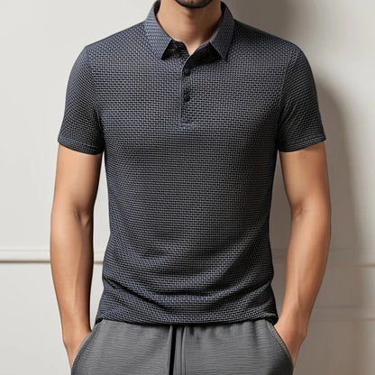 Men's Business Polos Casual Short Sleeved Bone Flower Solid Color POLO Shirt Fashion Breathable Comfortable Summer Versatile Top