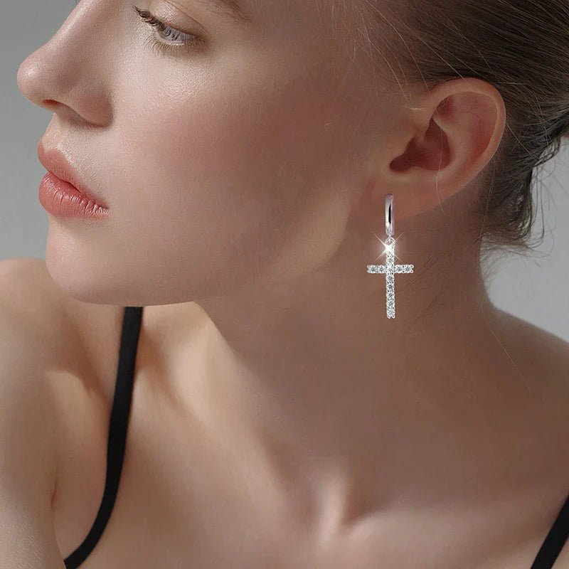 D VVS1 Cross Moissanite Earrings for Women Man GRA Certified Round Diamond Solid s925 Silver Plated 18k Hoop Earring